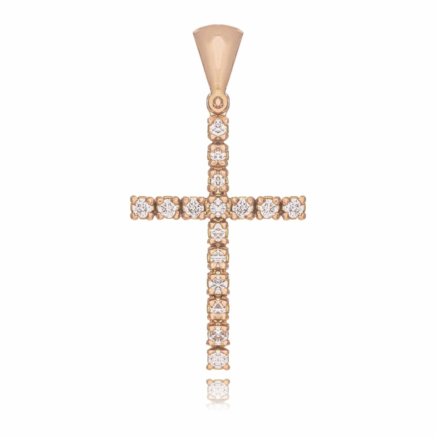 MONDO CATTOLICO Jewelry Cm 2.2 (0.86 in) / Cm 1.4 (0.55 in) Pink Gold Cross with Diamonds