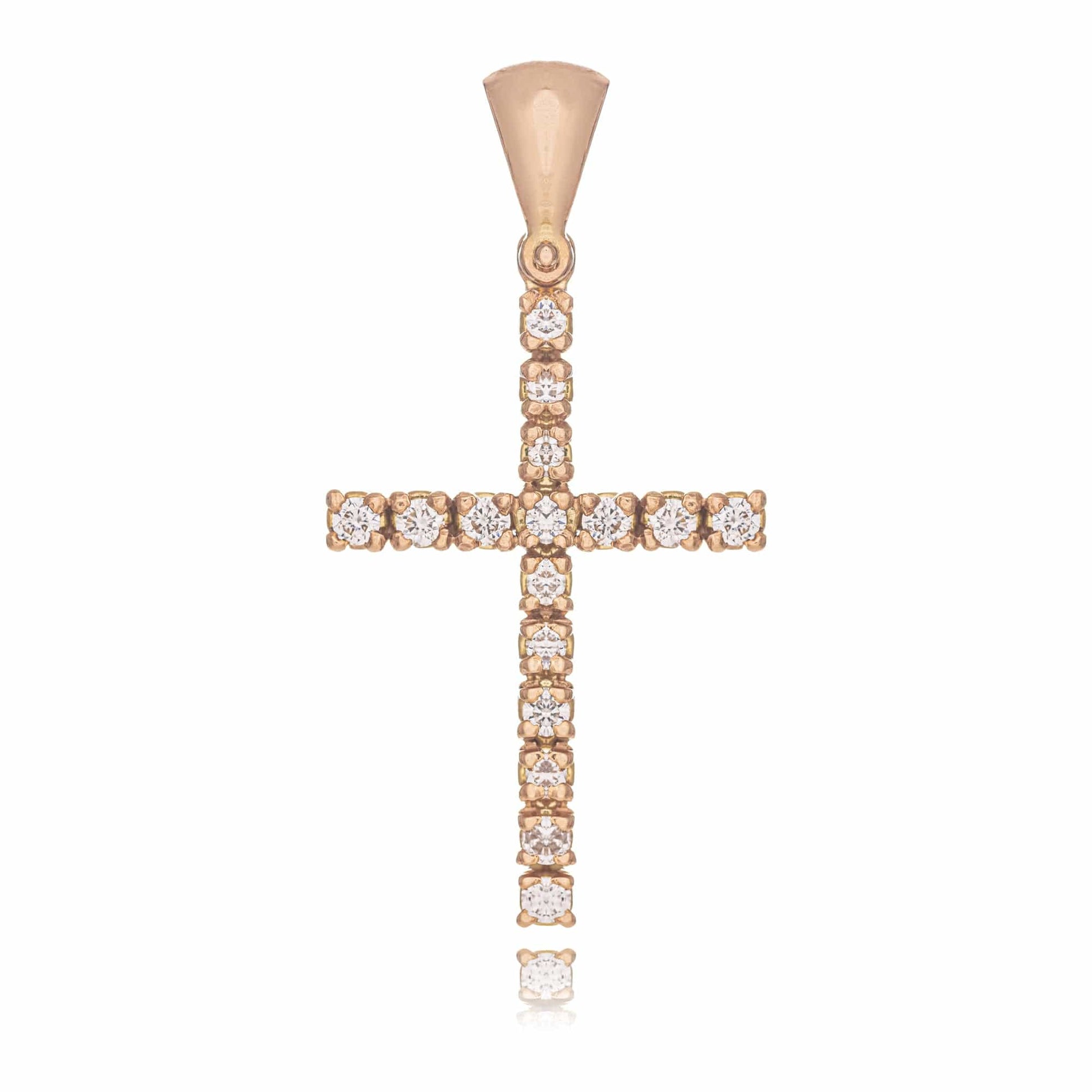 MONDO CATTOLICO Jewelry Cm 2.2 (0.86 in) / Cm 1.4 (0.55 in) Pink Gold Cross with Diamonds