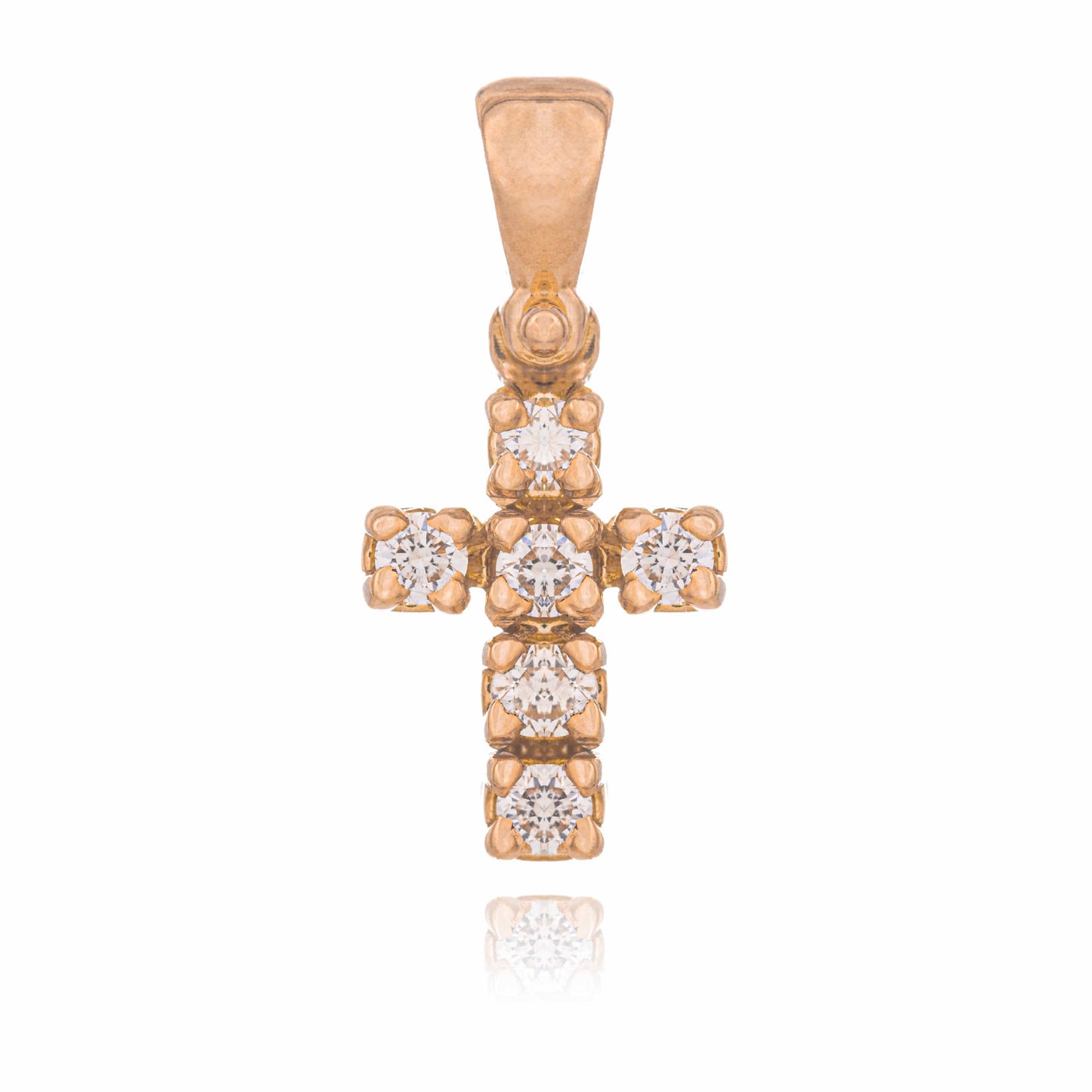 MONDO CATTOLICO Jewelry Cm 0.8 (0.31 in) / Cm 0.6 (0.23 in) Pink Gold Cross with Diamonds