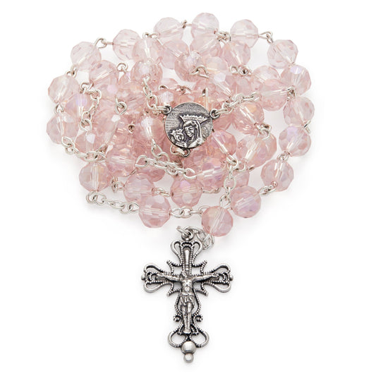 MONDO CATTOLICO Prayer Beads 53.5 cm (21 in) / 8 mm (0.31 in) Pink Swarovski Rosary