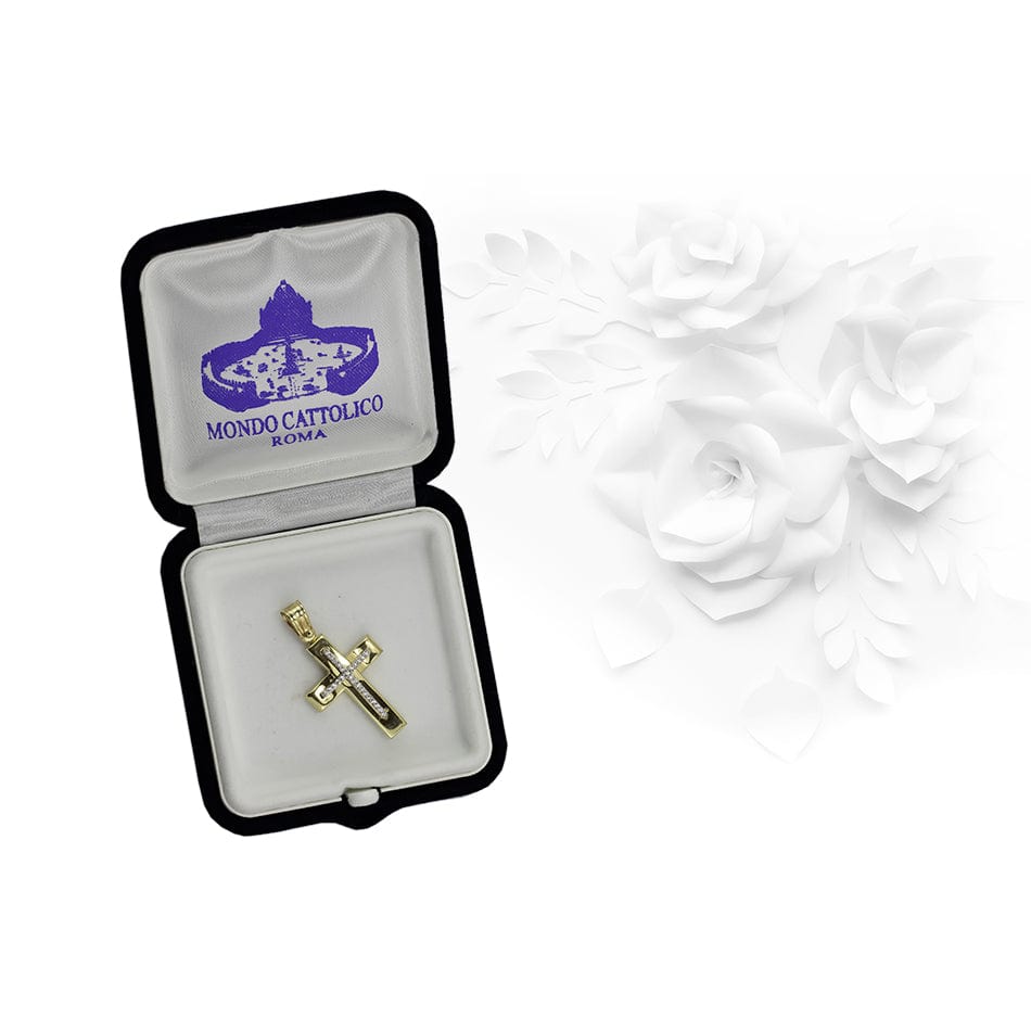 MONDO CATTOLICO Plain Cross with White Gold Double Cross
