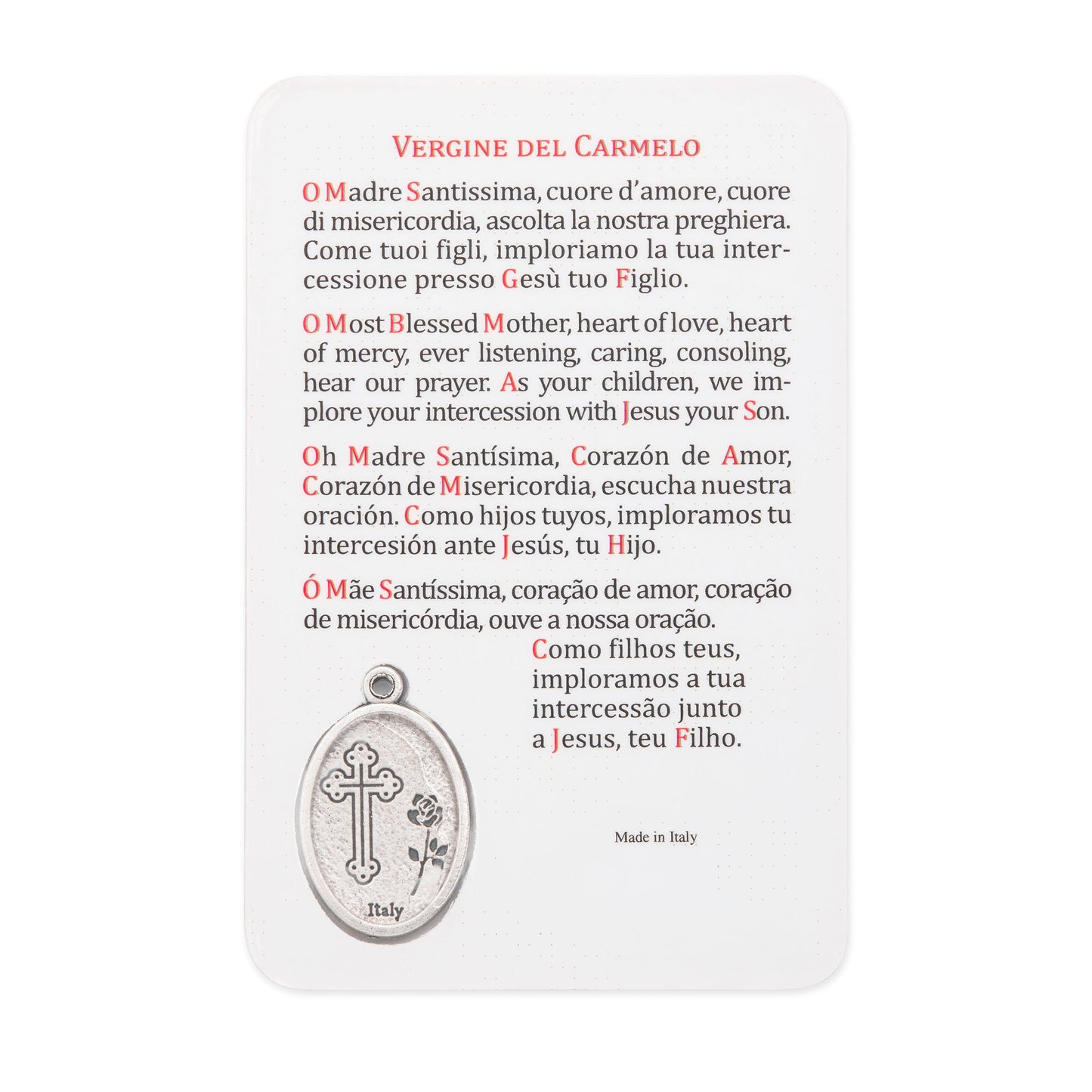 MONDO CATTOLICO ROMA Holy Card Plasticized Holy Card of Our Lady of Mount Carmel