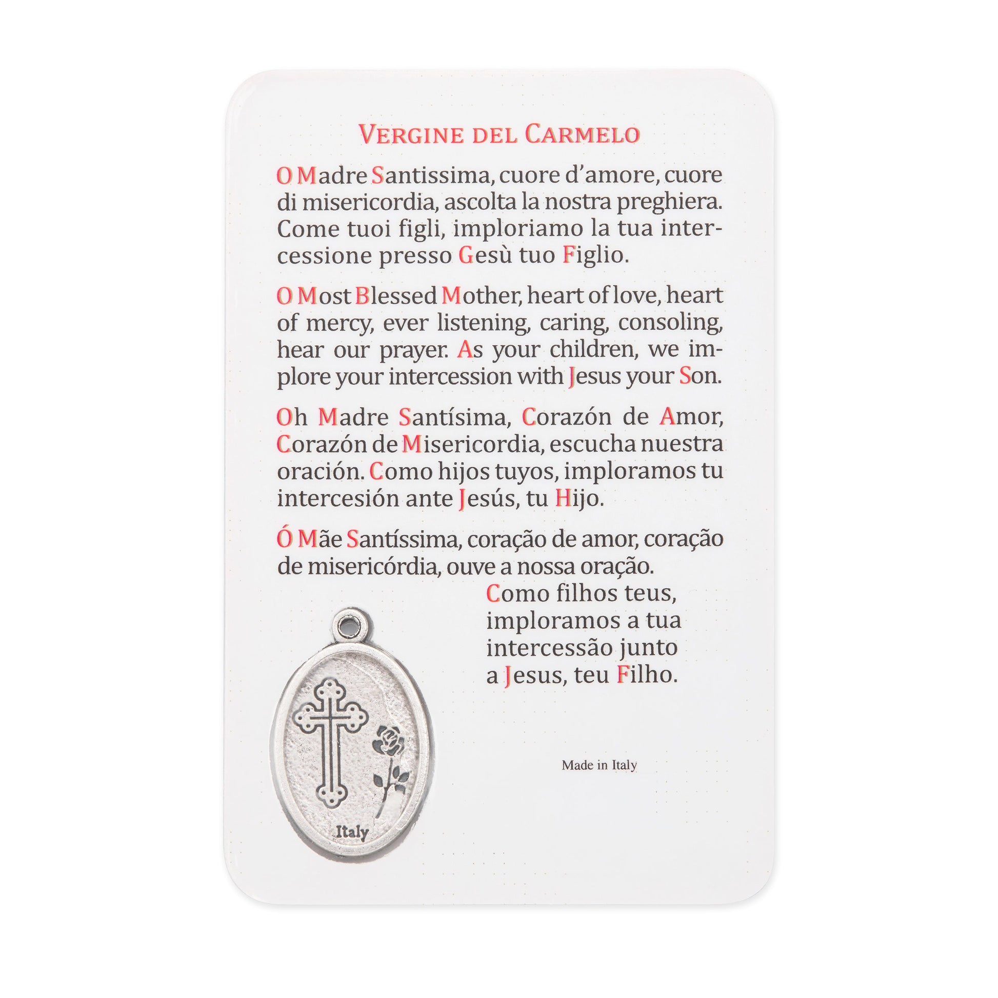 MONDO CATTOLICO ROMA Holy Card Plasticized Holy Card of Our Lady of Mount Carmel