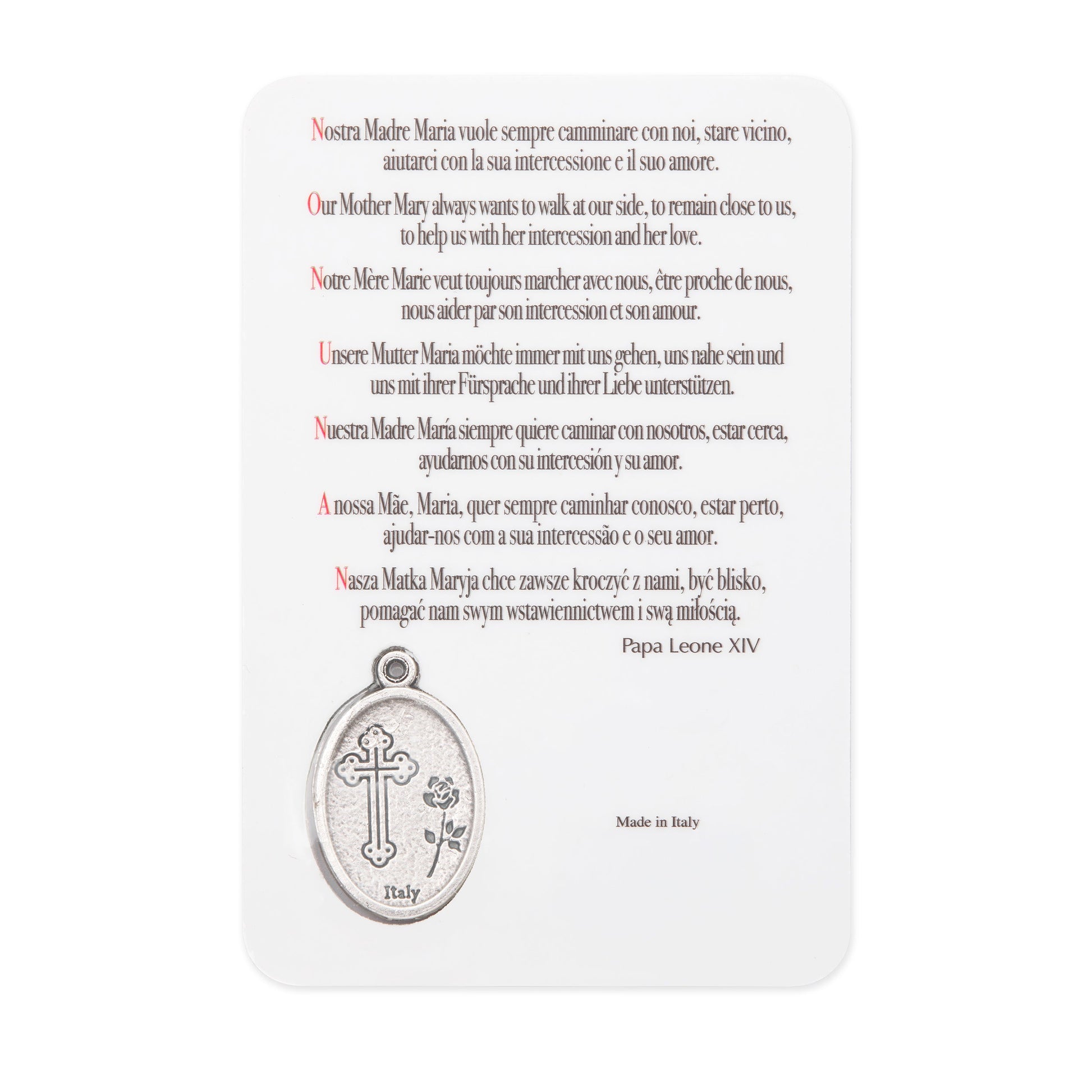 MONDO CATTOLICO ROMA Holy Card Plasticized Holy Card of Pope Leo XIV in Prayer