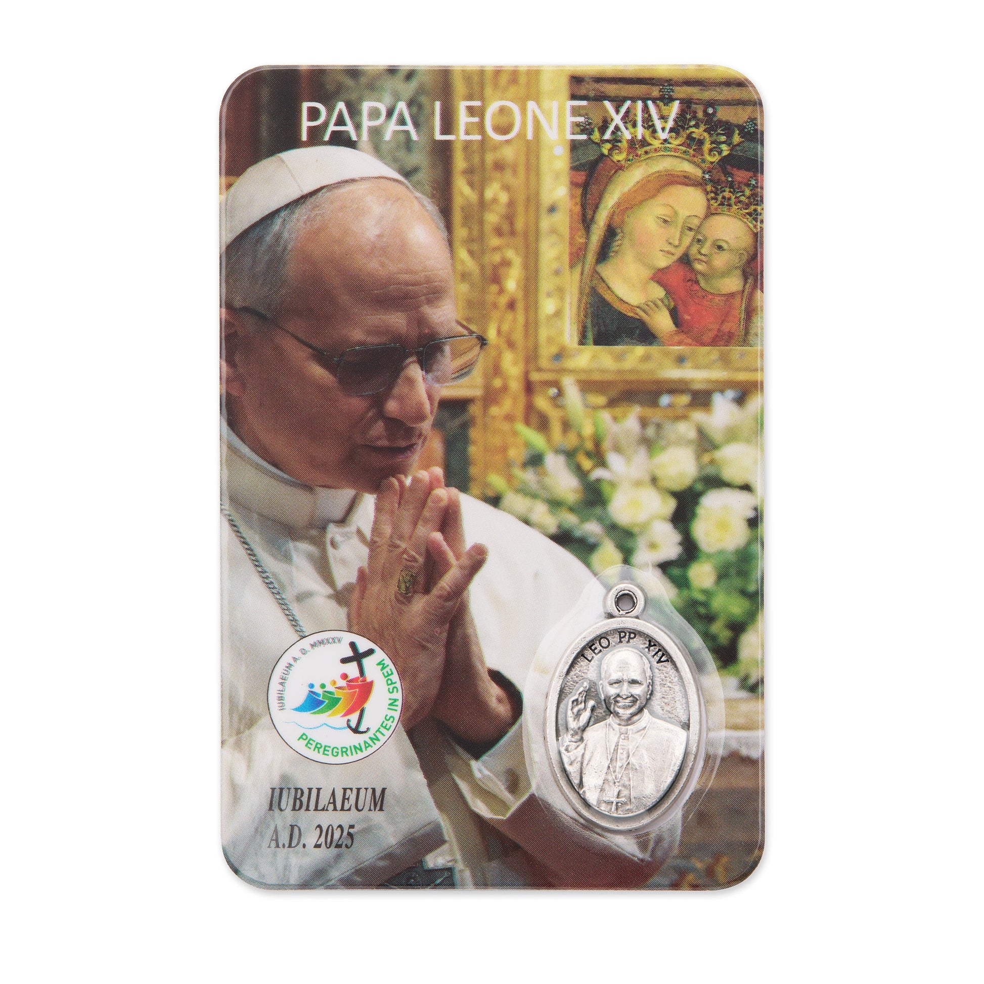 MONDO CATTOLICO ROMA Holy Card Plasticized Holy Card of Pope Leo XIV in Prayer