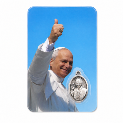 MONDO CATTOLICO ROMA Holy Card Plasticized Holy Card of Pope Leo XIV with Light Blue Background