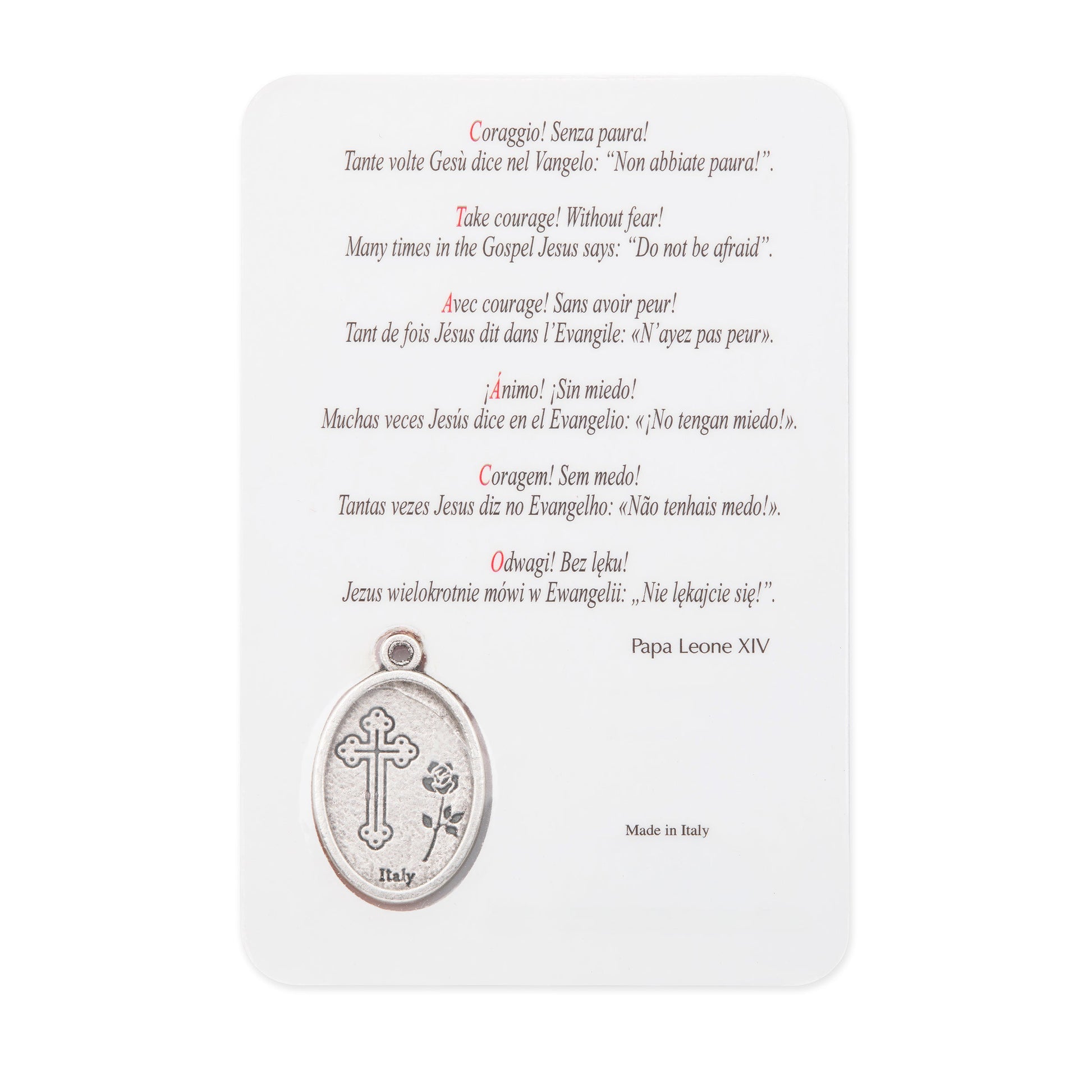 MONDO CATTOLICO ROMA Holy Card Plasticized Holy Card of Pope Leo XIV with Orange Background