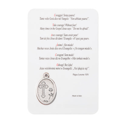 MONDO CATTOLICO ROMA Holy Card Plasticized Holy Card of Pope Leo XIV with Orange Background