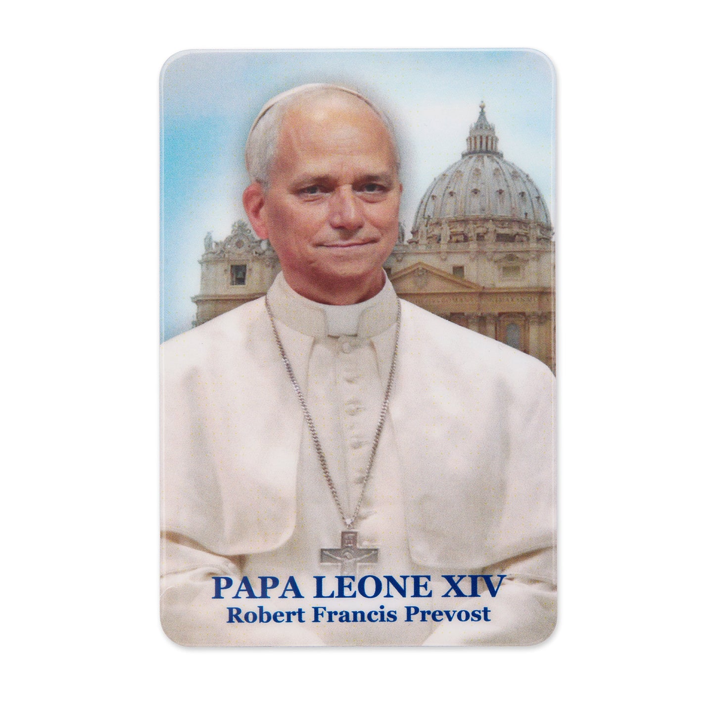MONDO CATTOLICO ROMA Holy Card Plasticized Holy Card of Pope Leo XIV with St. Peter's Basilica