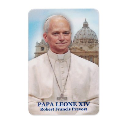 MONDO CATTOLICO ROMA Holy Card Plasticized Holy Card of Pope Leo XIV with St. Peter's Basilica