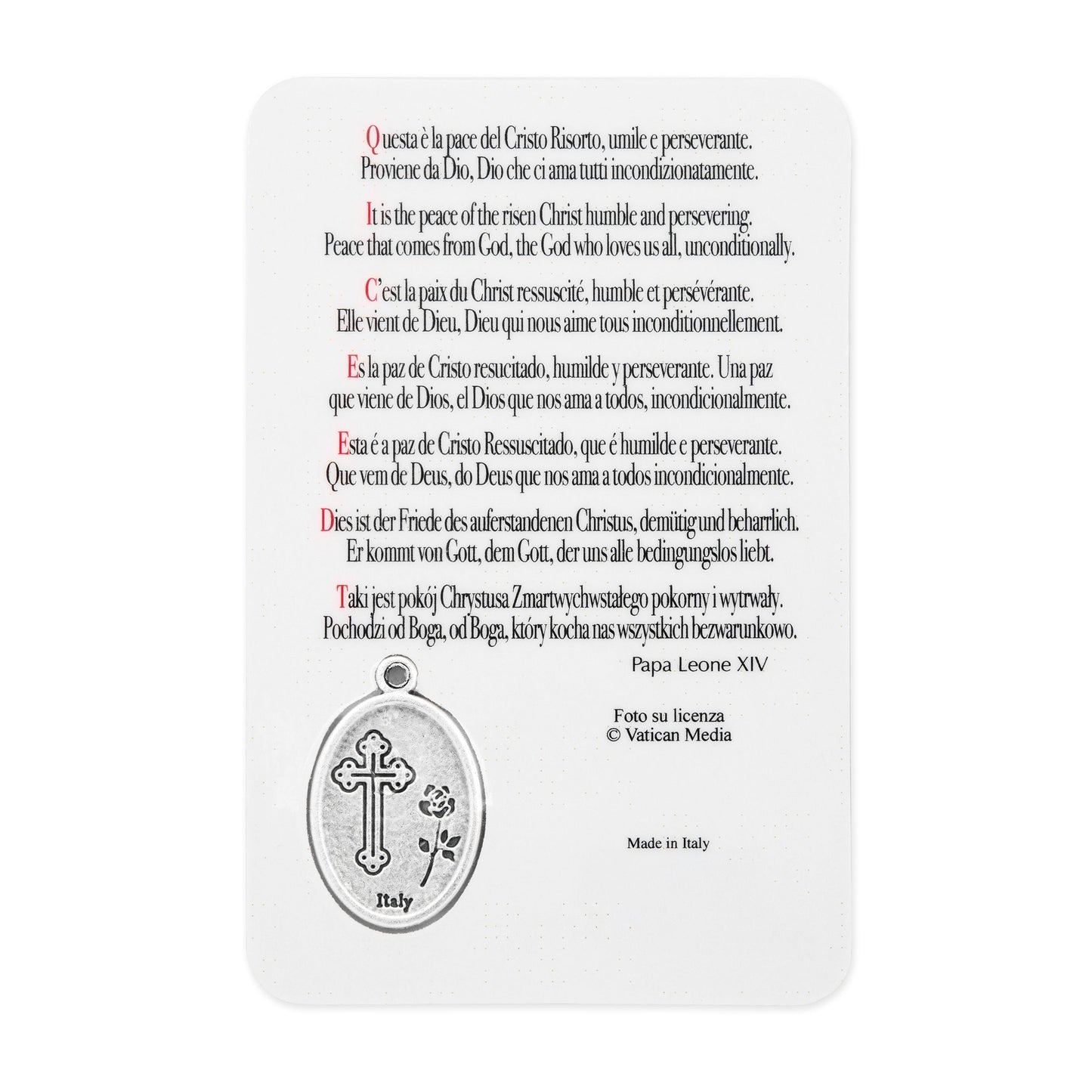 MONDO CATTOLICO ROMA Holy Card Plasticized Holy Card of Pope Leo XIV with St. Peter's Dome