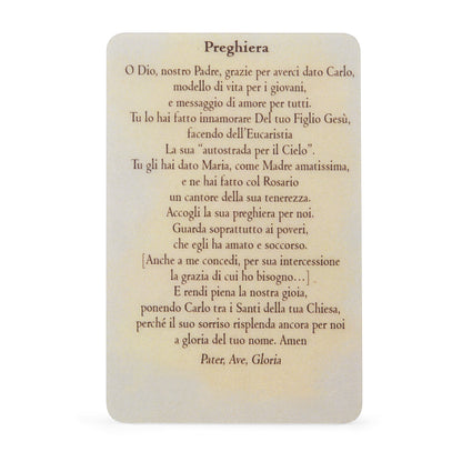 MONDO CATTOLICO ROMA Holy Card Plasticized Holy Card of Saint Carlo Acutis with Prayer