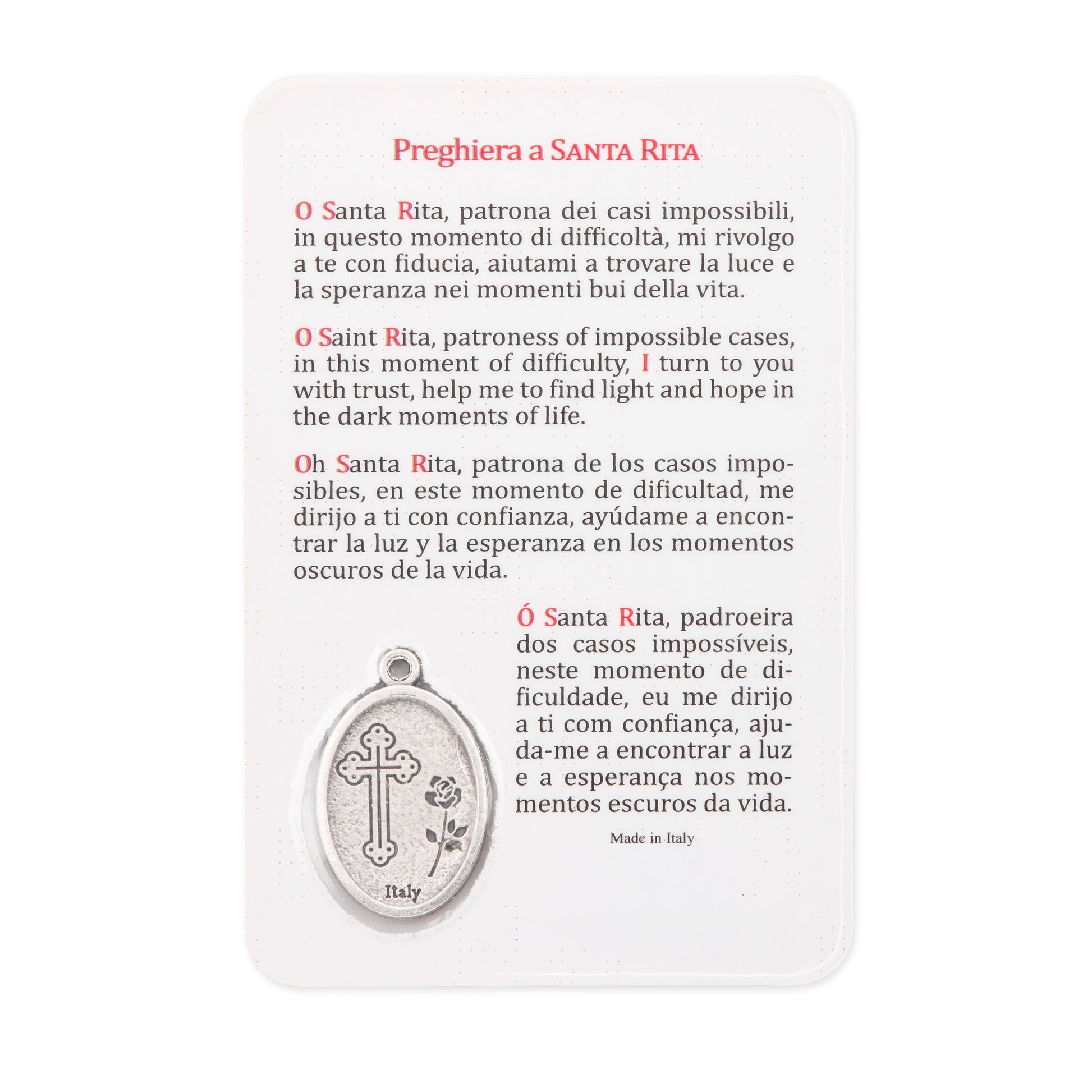 MONDO CATTOLICO ROMA Holy Card Plasticized Holy Card of Saint Rita of Cascia