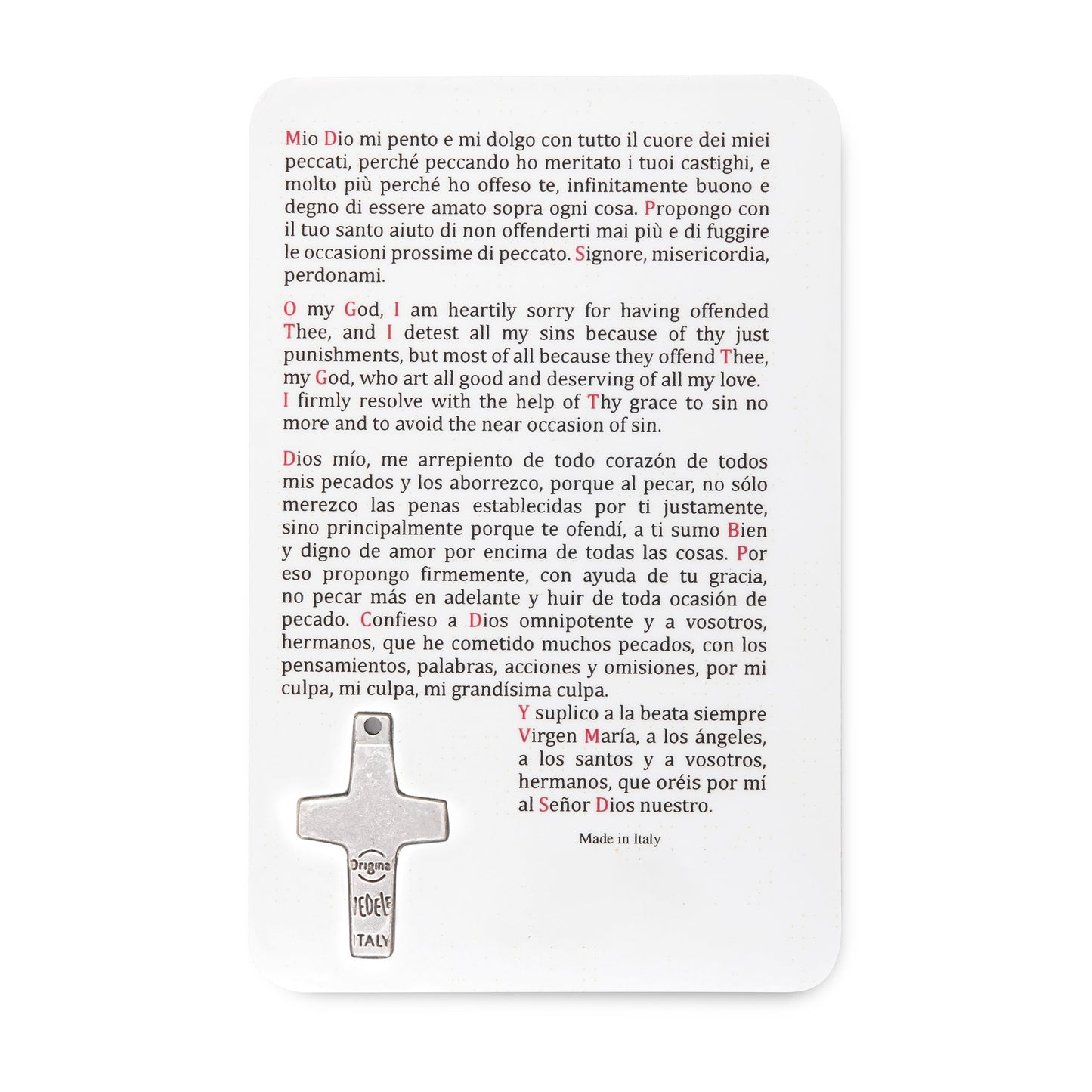 MONDO CATTOLICO ROMA Holy Card Plasticized Holy Card with Act of Contrition
