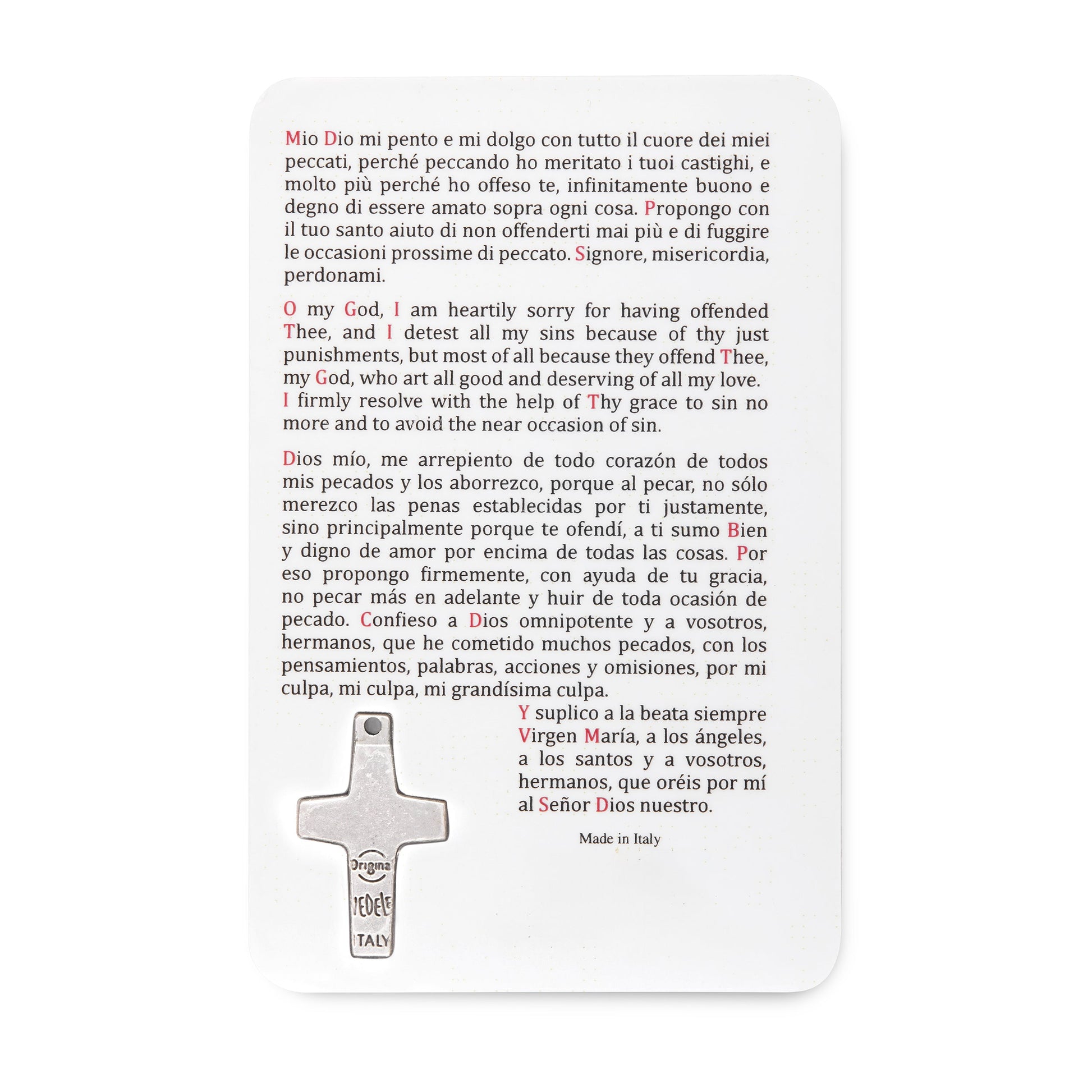MONDO CATTOLICO ROMA Holy Card Plasticized Holy Card with Act of Contrition