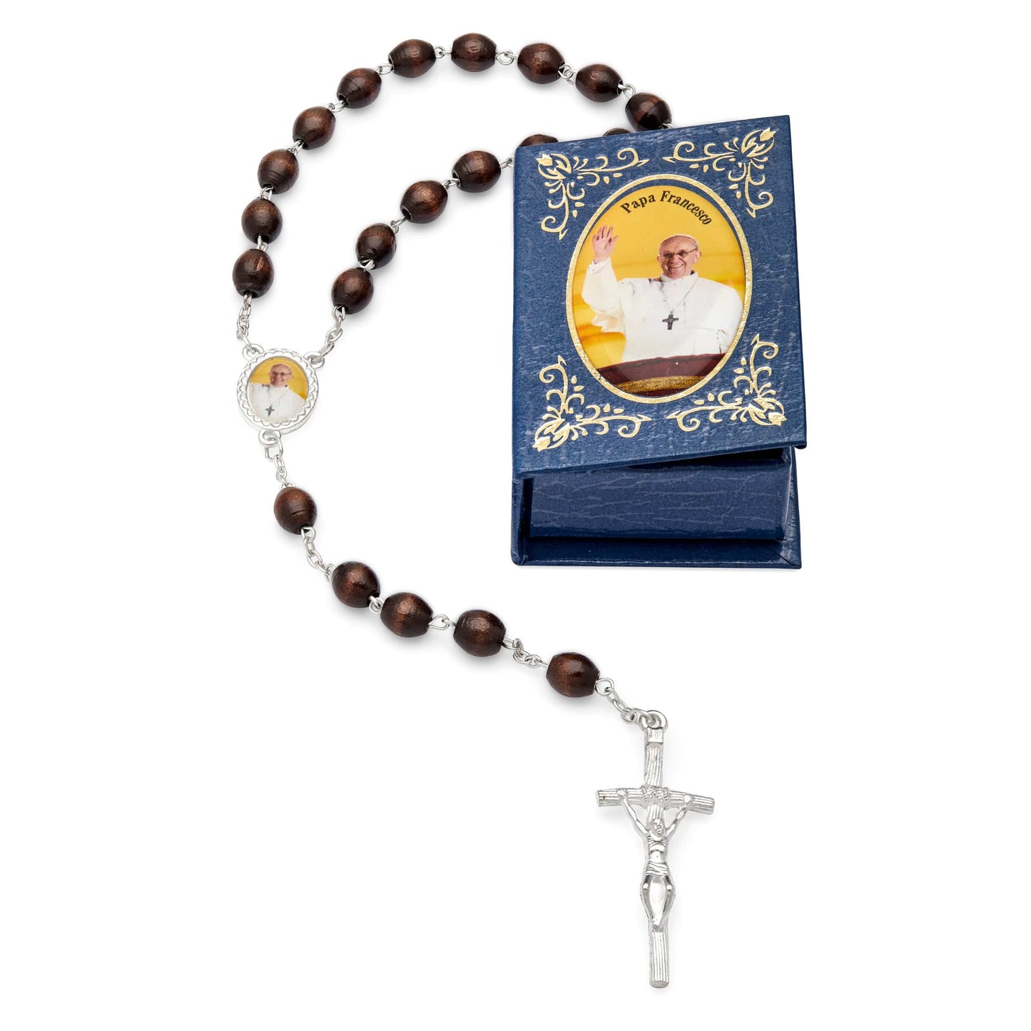 MONDO CATTOLICO Prayer Beads 53 cm (20.90 in) / 7 mm (0.30 in) Pope Francis Blue Case and Rosary