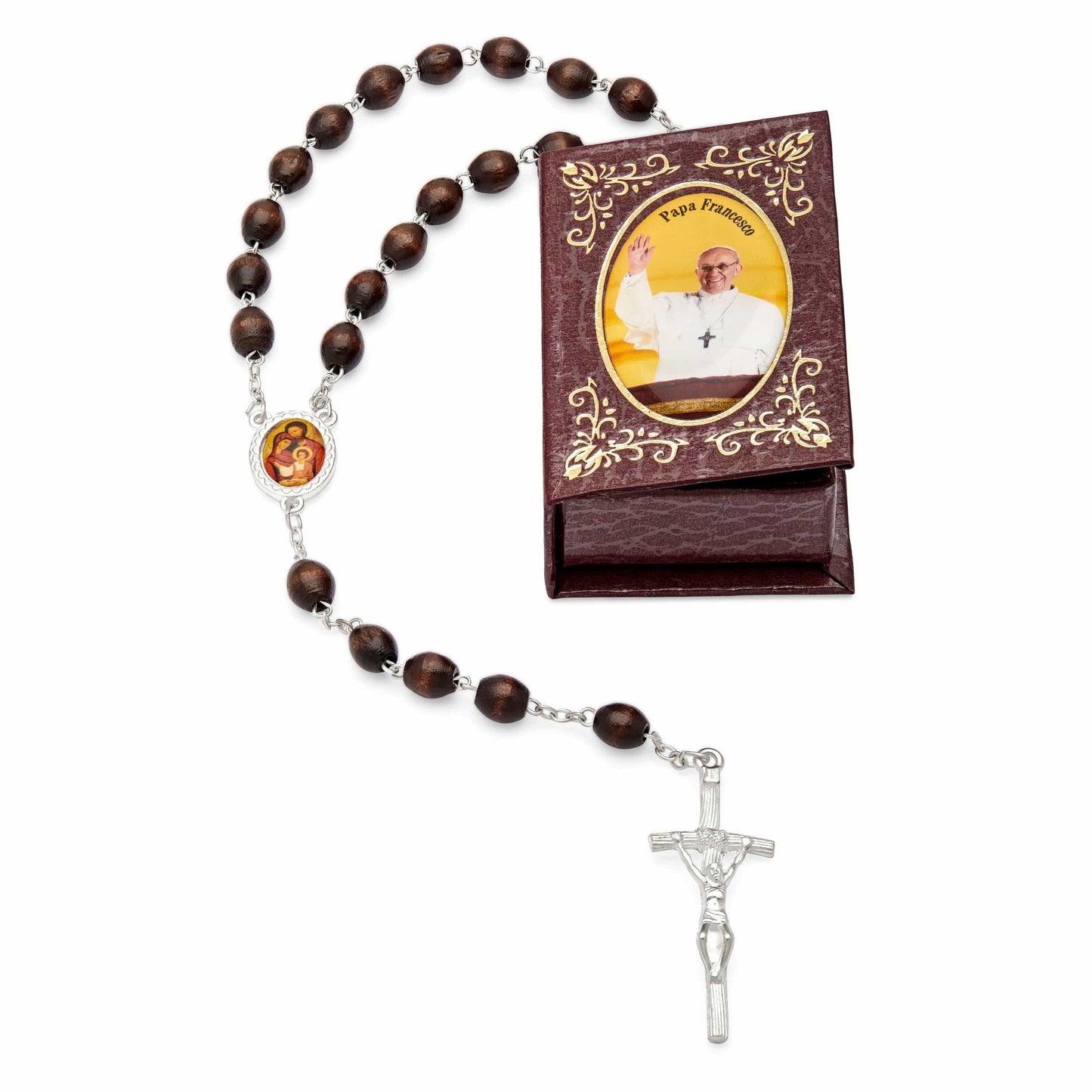 MONDO CATTOLICO Prayer Beads 53 cm (20.90 in) / 7 mm (0.30 in) Pope Francis Brown Case and Rosary