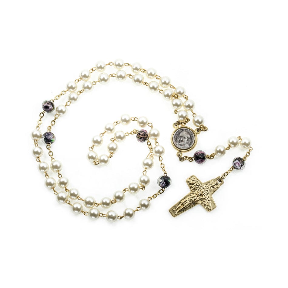 MONDO CATTOLICO Prayer Beads Pope Francis Glass Pearl Rosary