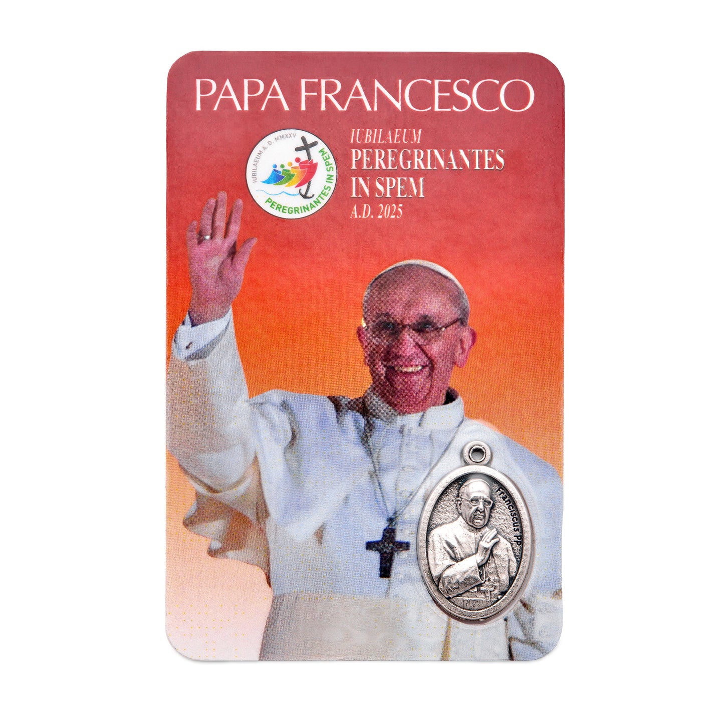 MONDO CATTOLICO ROMA Holy Card Pope Francis Laminated Prayer Card in Orange