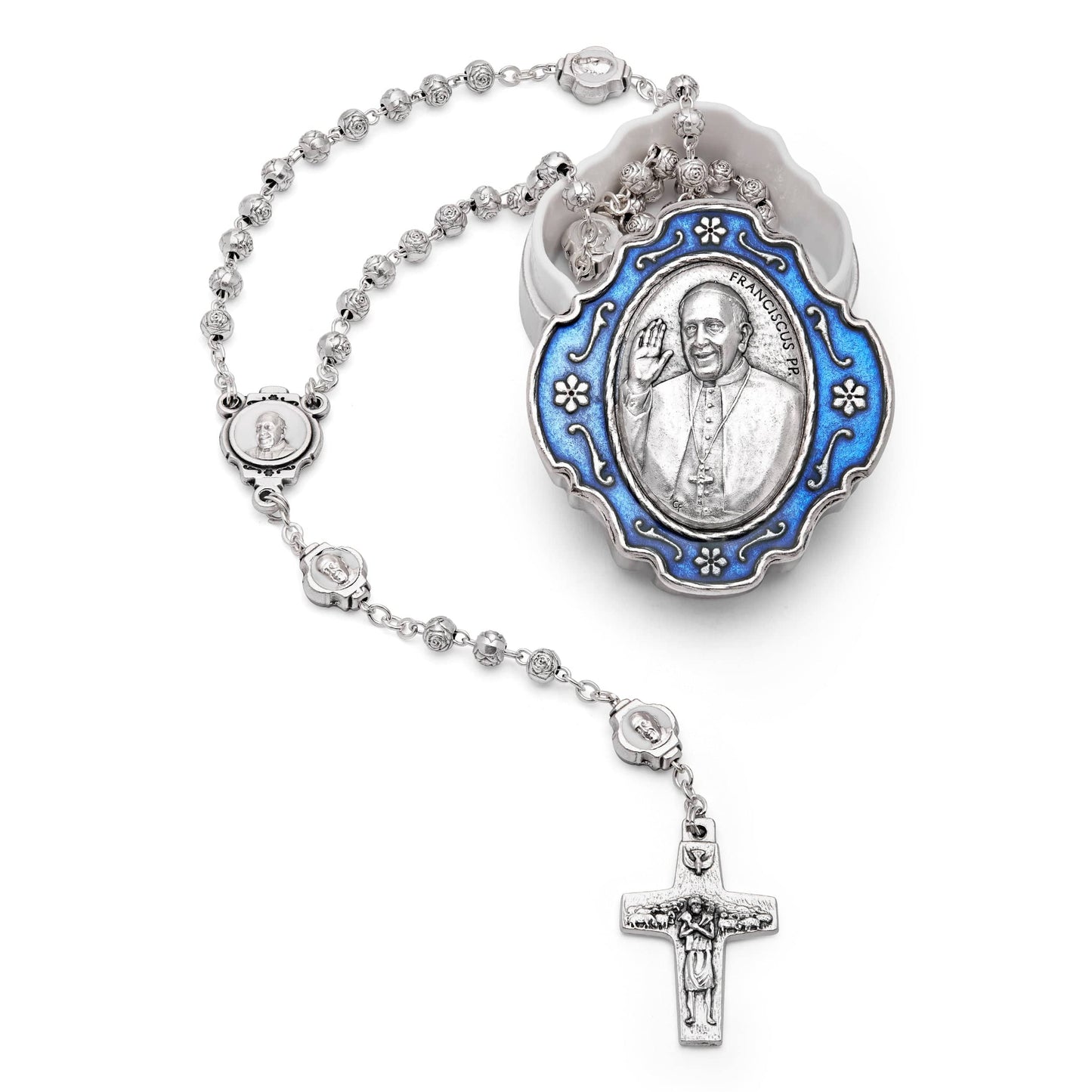 MONDO CATTOLICO Prayer Beads 34 cm (13.38 in) / 4 mm (0.15 in) Pope Francis Metal Case and Rosary