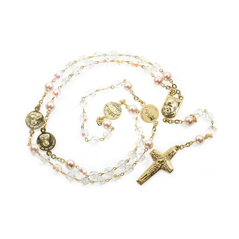 MONDO CATTOLICO Prayer Beads Pope Francis Pearl and Glass Rosary