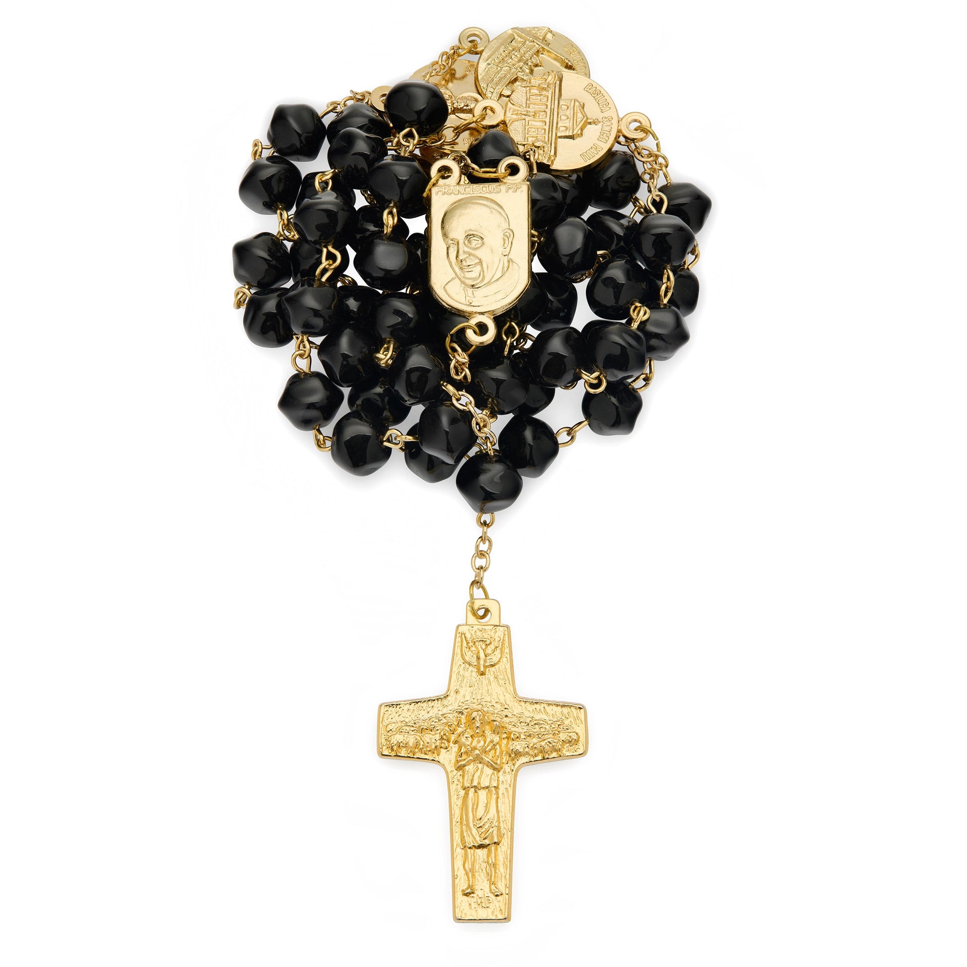 MONDO CATTOLICO ROMA Prayer Beads 56 cm (22.05 in) / 78 cm (30.71 in) / 8 mm (0.31 in) Pope Francis Rosary in Black Stones