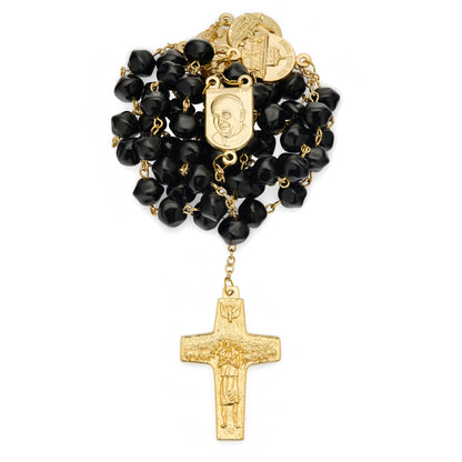 MONDO CATTOLICO ROMA Prayer Beads 56 cm (22.05 in) / 78 cm (30.71 in) / 8 mm (0.31 in) Pope Francis Rosary in Black Stones