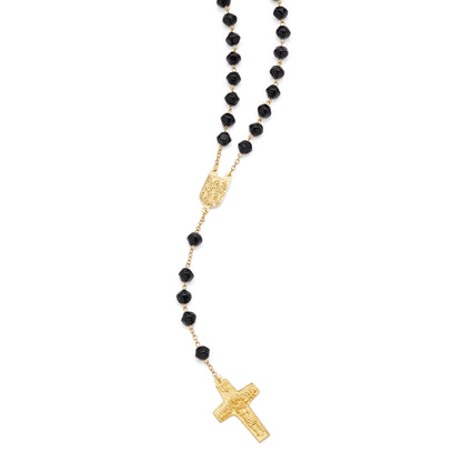 MONDO CATTOLICO ROMA Prayer Beads 56 cm (22.05 in) / 78 cm (30.71 in) / 8 mm (0.31 in) Pope Francis Rosary in Black Stones