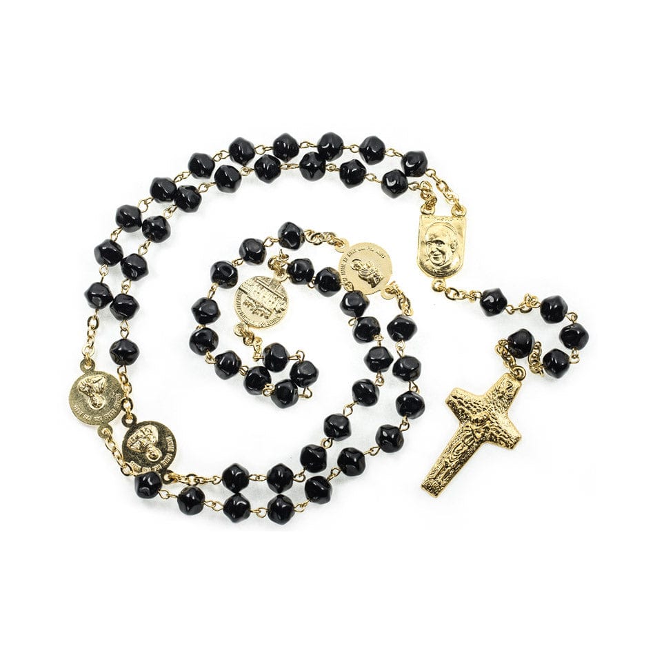 MONDO CATTOLICO Prayer Beads Pope Francis Rosary in Black Stones