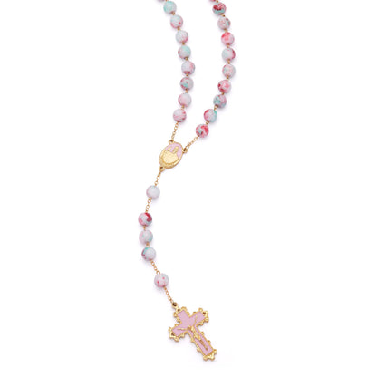MONDO CATTOLICO ROMA Rosary 58 cm (22.83 in) / 80 cm (31.50 in) / 10 mm (0.39 in) Pope Francis Rosary with Pink Variegated Beads
