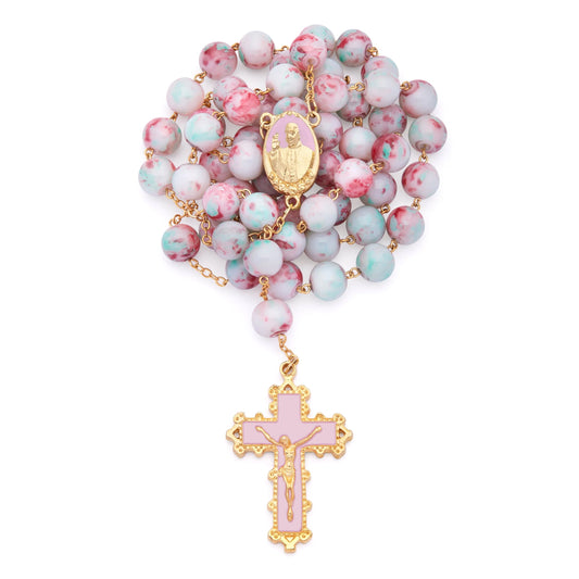MONDO CATTOLICO ROMA Rosary 58 cm (22.83 in) / 80 cm (31.50 in) / 10 mm (0.39 in) Pope Francis Rosary with Pink Variegated Beads