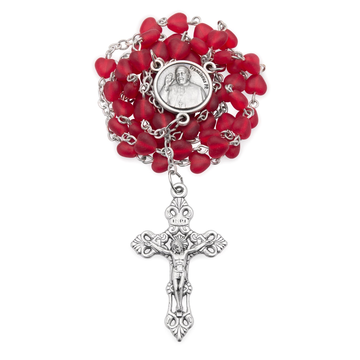 MONDO CATTOLICO ROMA Prayer Beads Pope Francis Rosary with Red Heart Beads