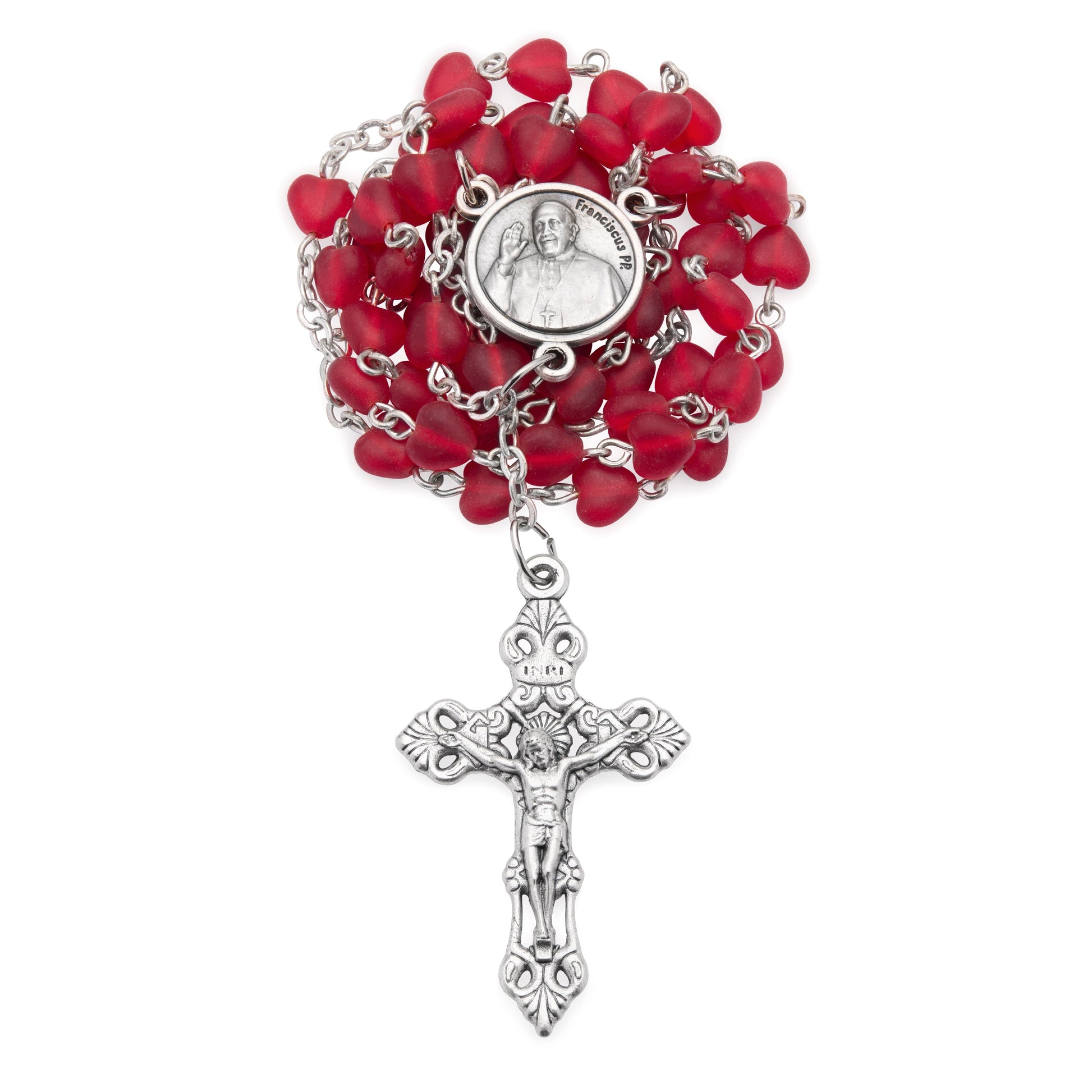 MONDO CATTOLICO ROMA Prayer Beads Pope Francis Rosary with Red Heart Beads