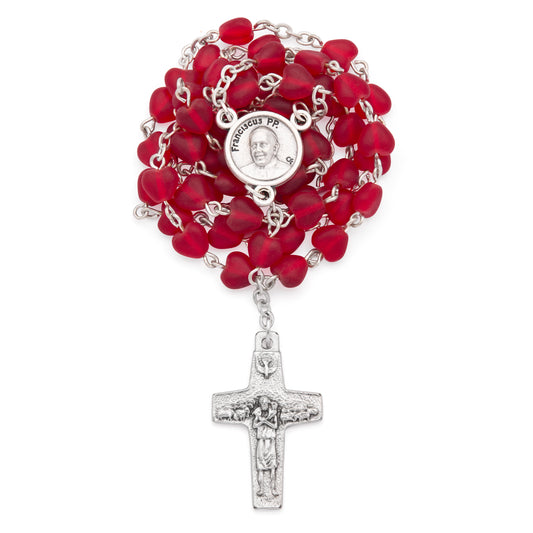 MONDO CATTOLICO ROMA Prayer Beads 45 cm (17.72 in) / 63 cm (24.80 in) / 5 mm (0.20 in) Pope Francis Rosary with Red Heart Beads