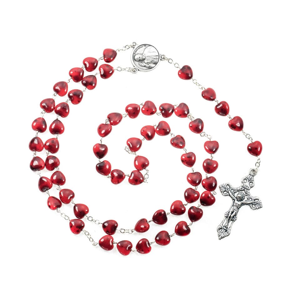 MONDO CATTOLICO Prayer Beads Pope Francis Rosary with Red Heart Beads