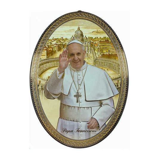 MONDO CATTOLICO Pope Francis Wood Oval icon 7,87"X 5,70"