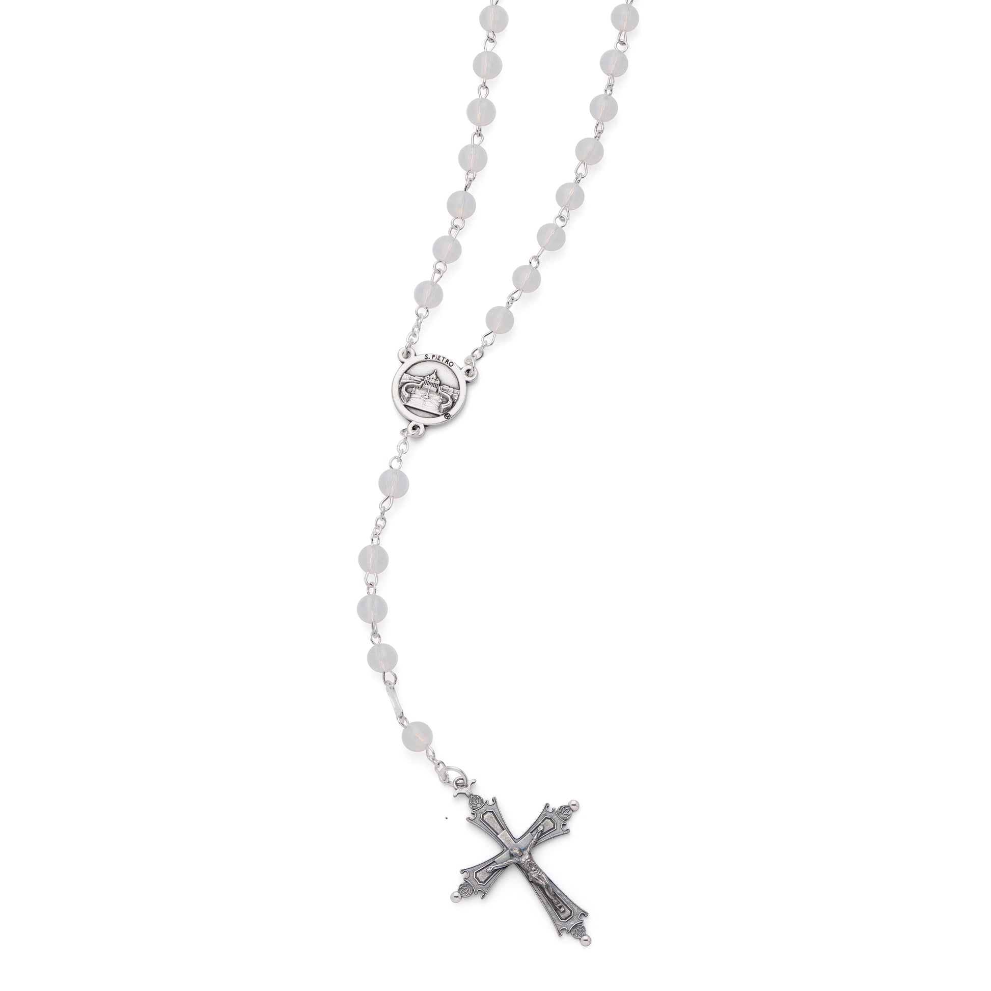 MONDO CATTOLICO ROMA Rosary 46 cm (18.11 in) / 64 cm (25.20 in) / 6 mm (0.24 in) Pope Leo XIV Alpaca Rosary with White Crystal Beads