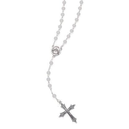 MONDO CATTOLICO ROMA Rosary 46 cm (18.11 in) / 64 cm (25.20 in) / 6 mm (0.24 in) Pope Leo XIV Alpaca Rosary with White Crystal Beads