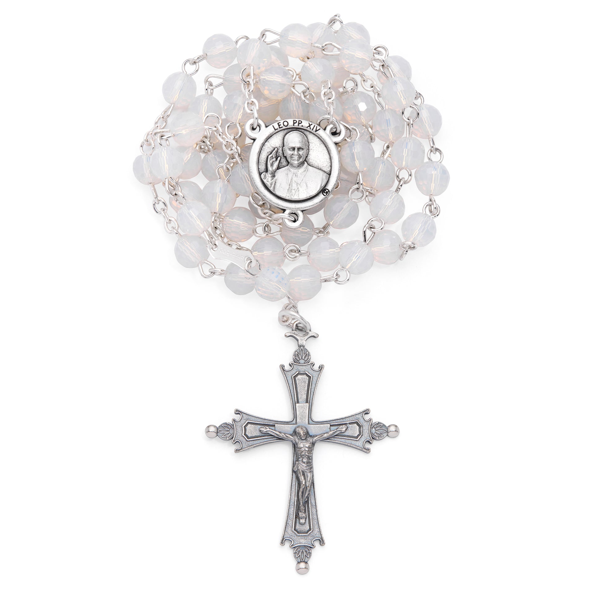 MONDO CATTOLICO ROMA Rosary 46 cm (18.11 in) / 64 cm (25.20 in) / 6 mm (0.24 in) Pope Leo XIV Alpaca Rosary with White Crystal Beads
