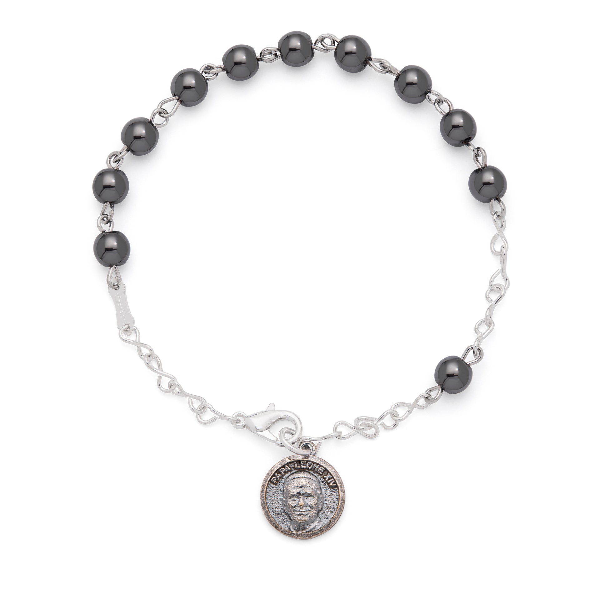 MONDO CATTOLICO ROMA Bracelet 19 cm (7.48 in) / 6 mm (0.24 in) Pope Leo XIV Bracelet with Hematite Beads