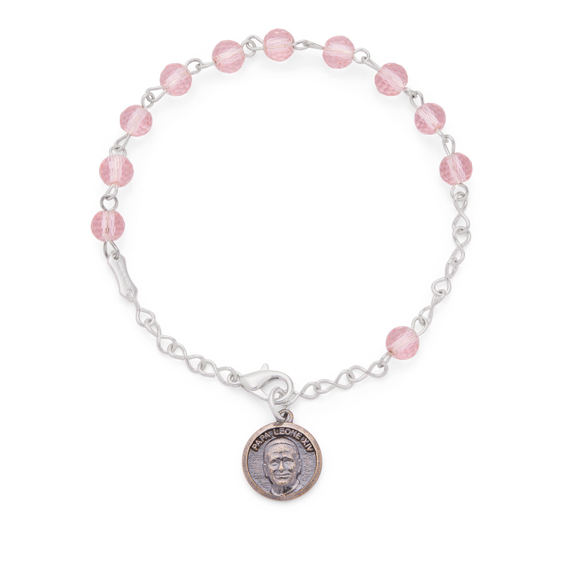MONDO CATTOLICO ROMA Bracelet 19 cm (7.48 in) / 6 mm (0.24 in) Pope Leo XIV Bracelet with Pink Crystal Beads