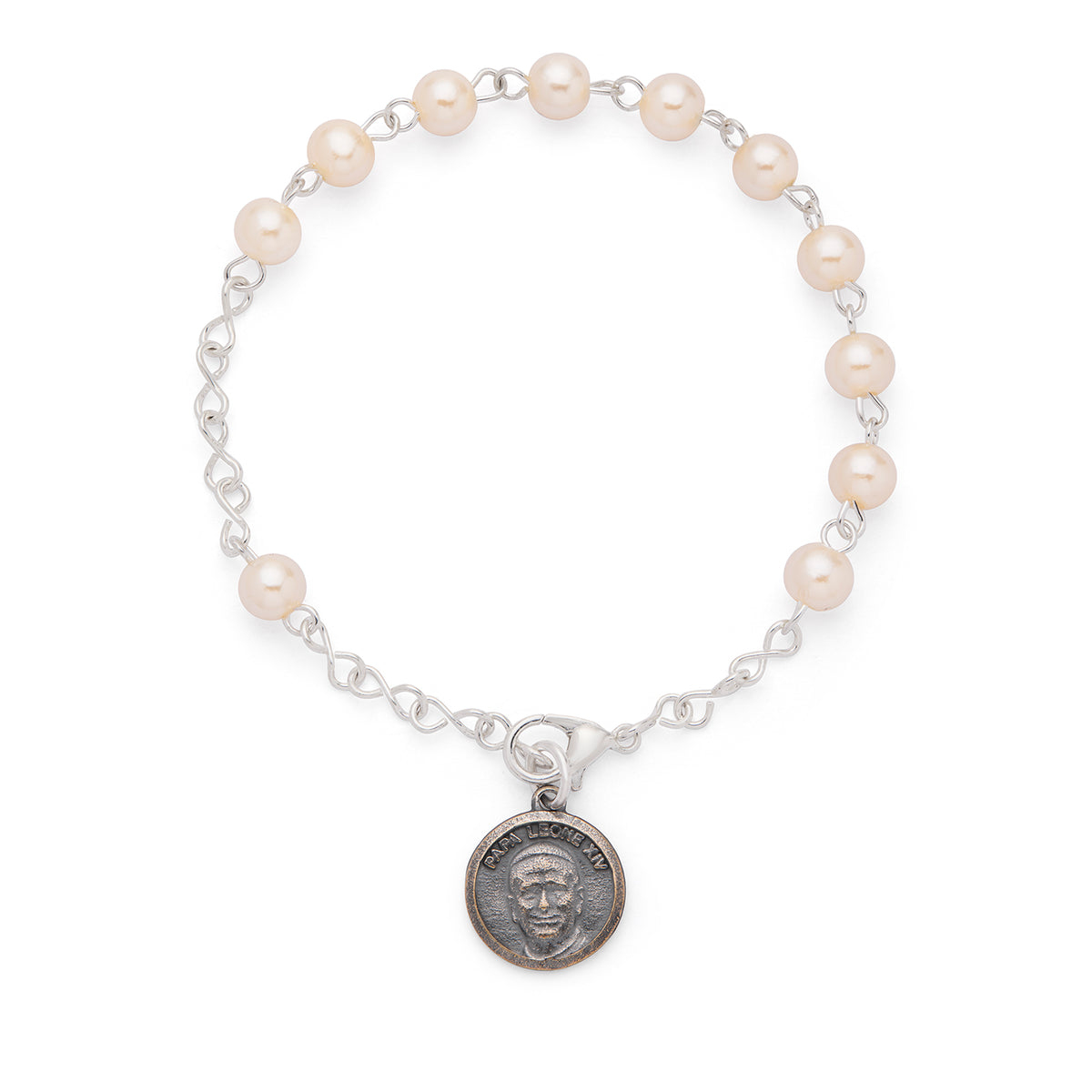 MONDO CATTOLICO ROMA Bracelet 19 cm (7.48 in) / 6 mm (0.24 in) Pope Leo XIV Bracelet with Synthetic Pearl Beads