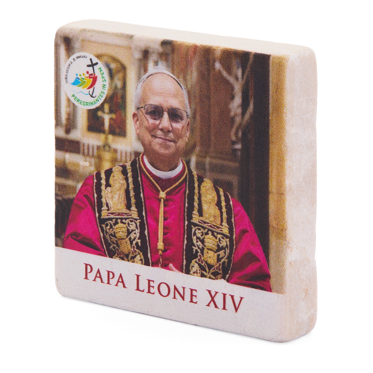 MONDO CATTOLICO ROMA Magnet 5x5 cm (1.97x1.97 in) Pope Leo XIV Marble Dust Magnet