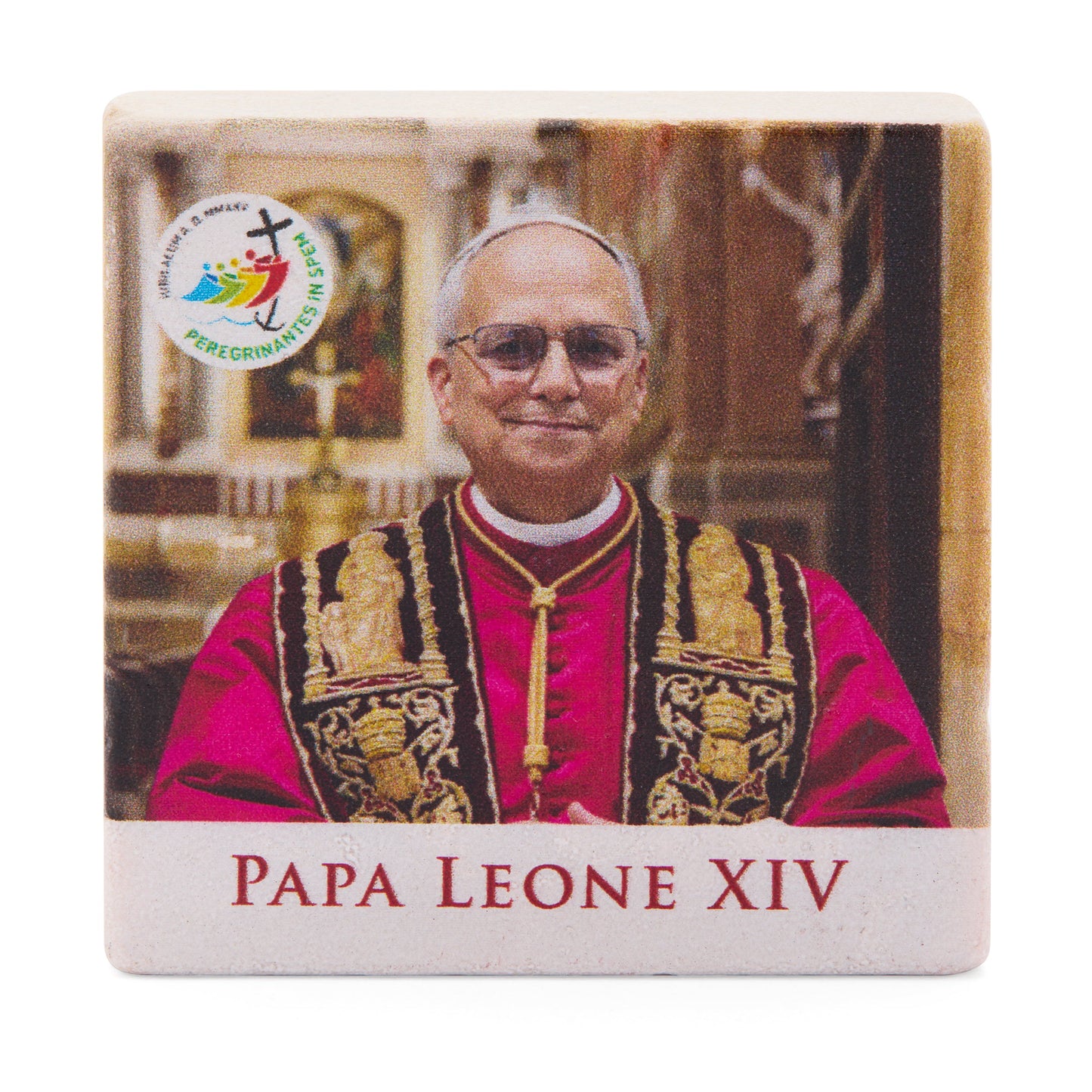 MONDO CATTOLICO ROMA Magnet 5x5 cm (1.97x1.97 in) Pope Leo XIV Marble Dust Magnet