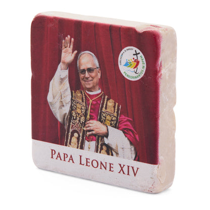 MONDO CATTOLICO ROMA Magnet 5x5 cm (1.97x1.97 in) Pope Leo XIV Marble Dust Magnet on Coronation Day