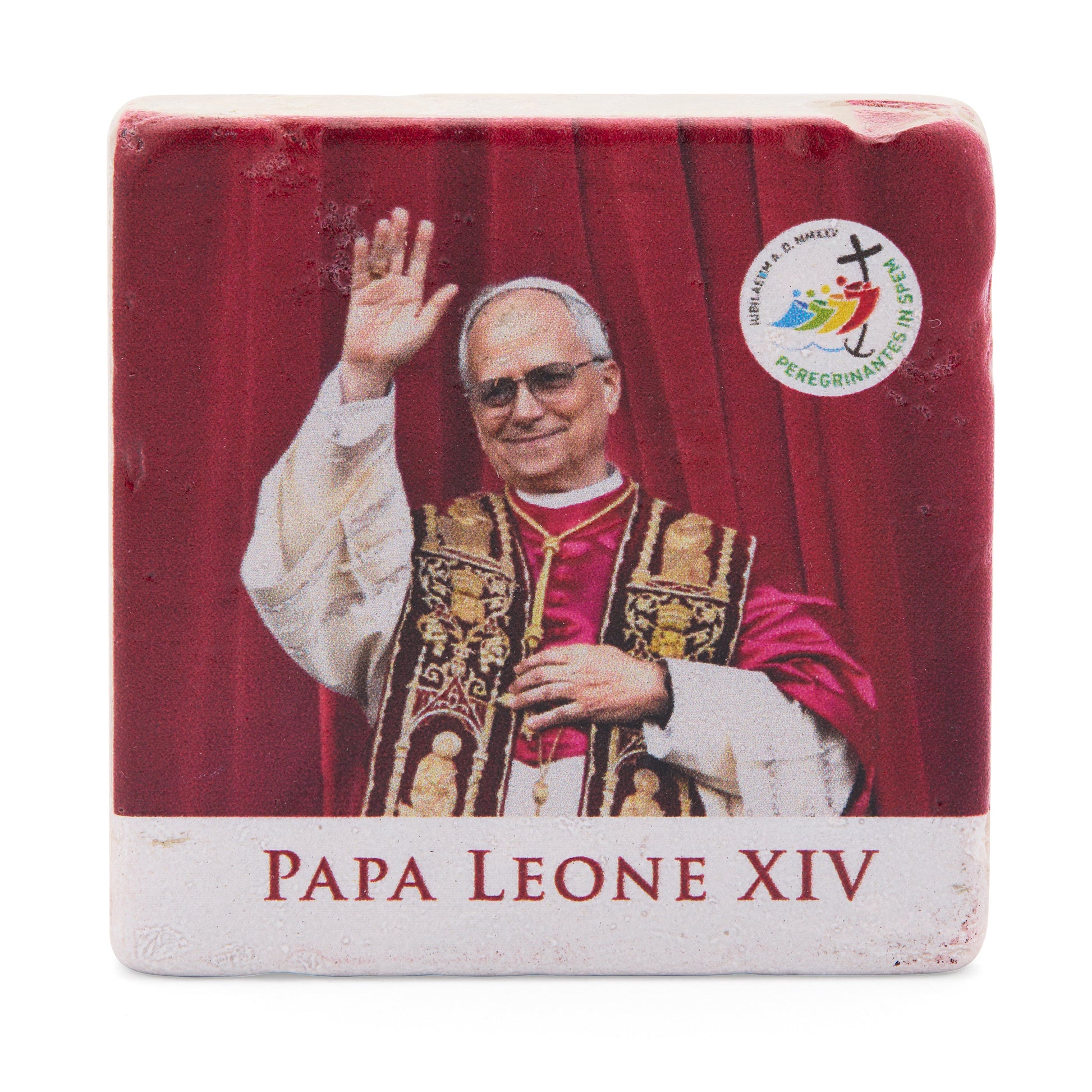 MONDO CATTOLICO ROMA Magnet 5x5 cm (1.97x1.97 in) Pope Leo XIV Marble Dust Magnet on Coronation Day