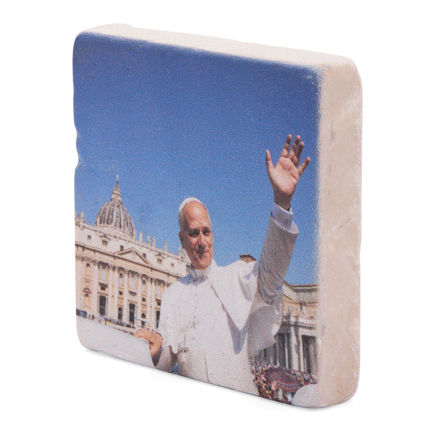 MONDO CATTOLICO ROMA Magnet 5x5 cm (1.97x1.97 in) Pope Leo XIV Marble Dust Magnet with St. Peter's Basilica