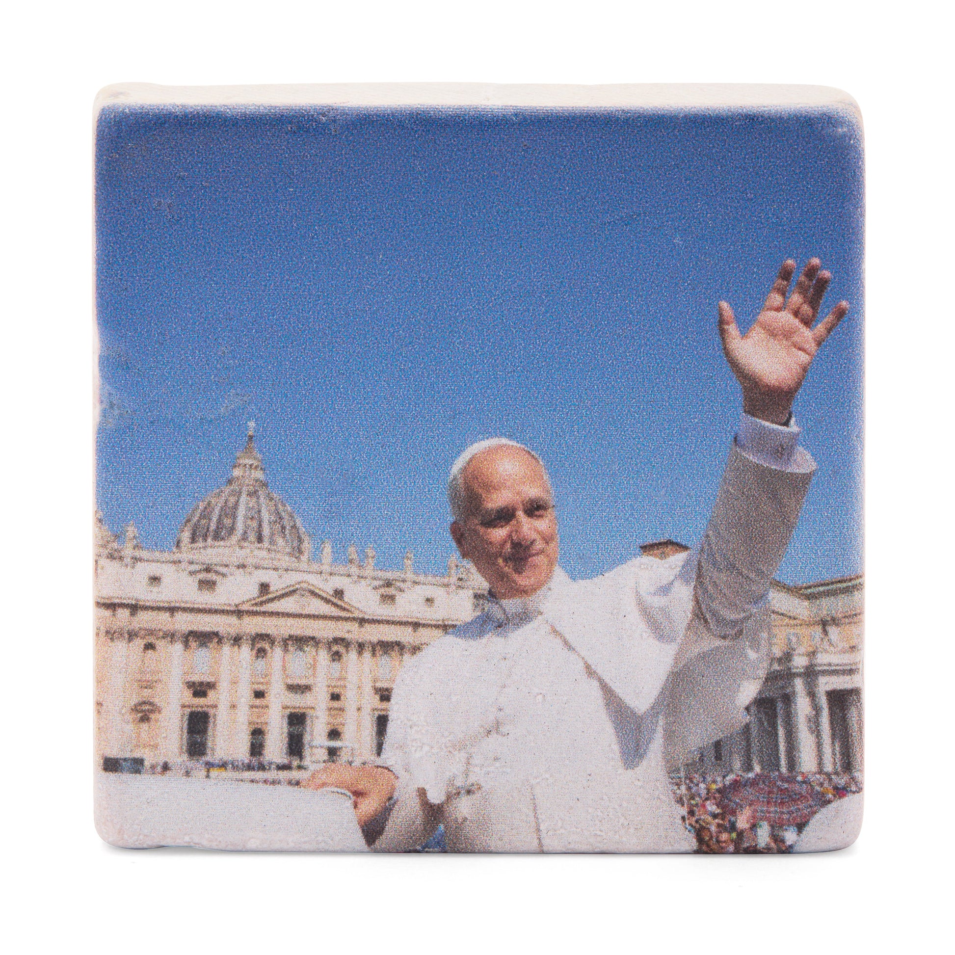 MONDO CATTOLICO ROMA Magnet 5x5 cm (1.97x1.97 in) Pope Leo XIV Marble Dust Magnet with St. Peter's Basilica