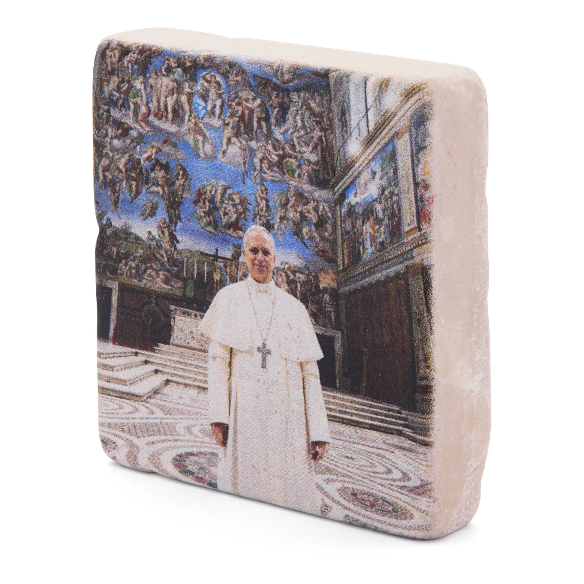MONDO CATTOLICO ROMA Magnet 5x5 cm (1.97x1.97 in) Pope Leo XIV Marble Dust Magnet with the Sistine Chapel