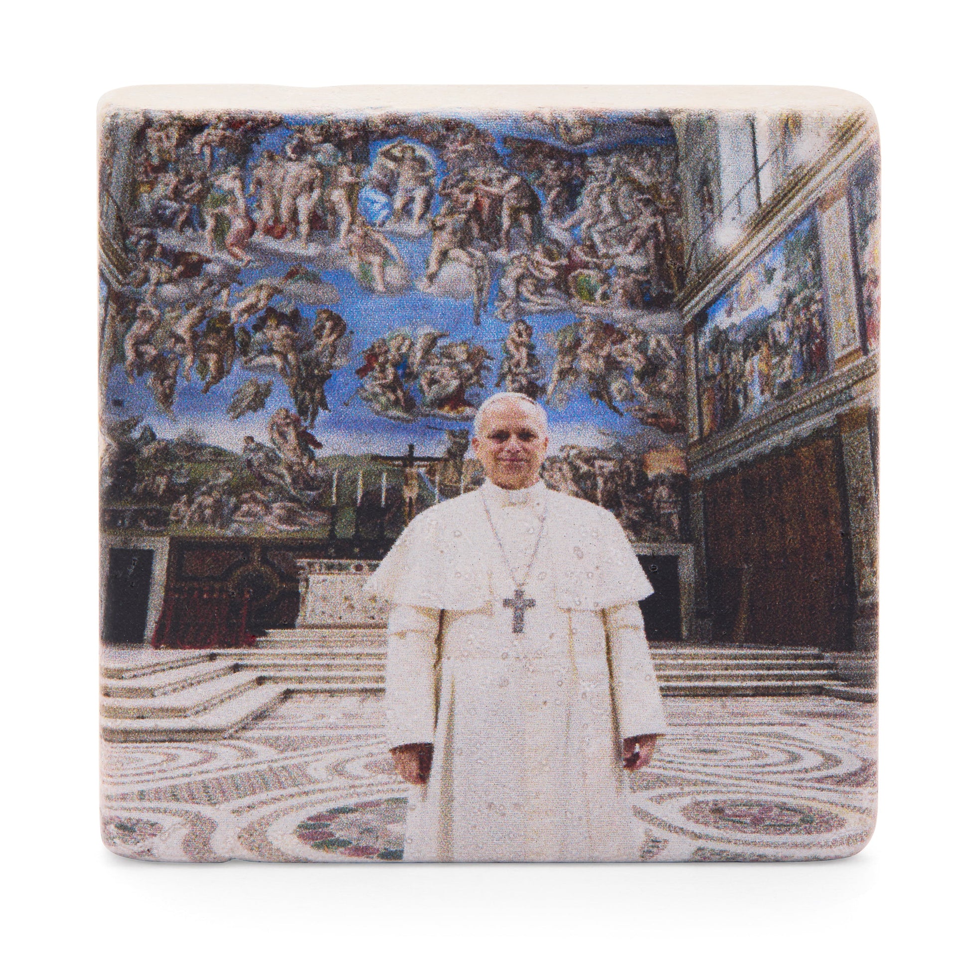 MONDO CATTOLICO ROMA Magnet 5x5 cm (1.97x1.97 in) Pope Leo XIV Marble Dust Magnet with the Sistine Chapel